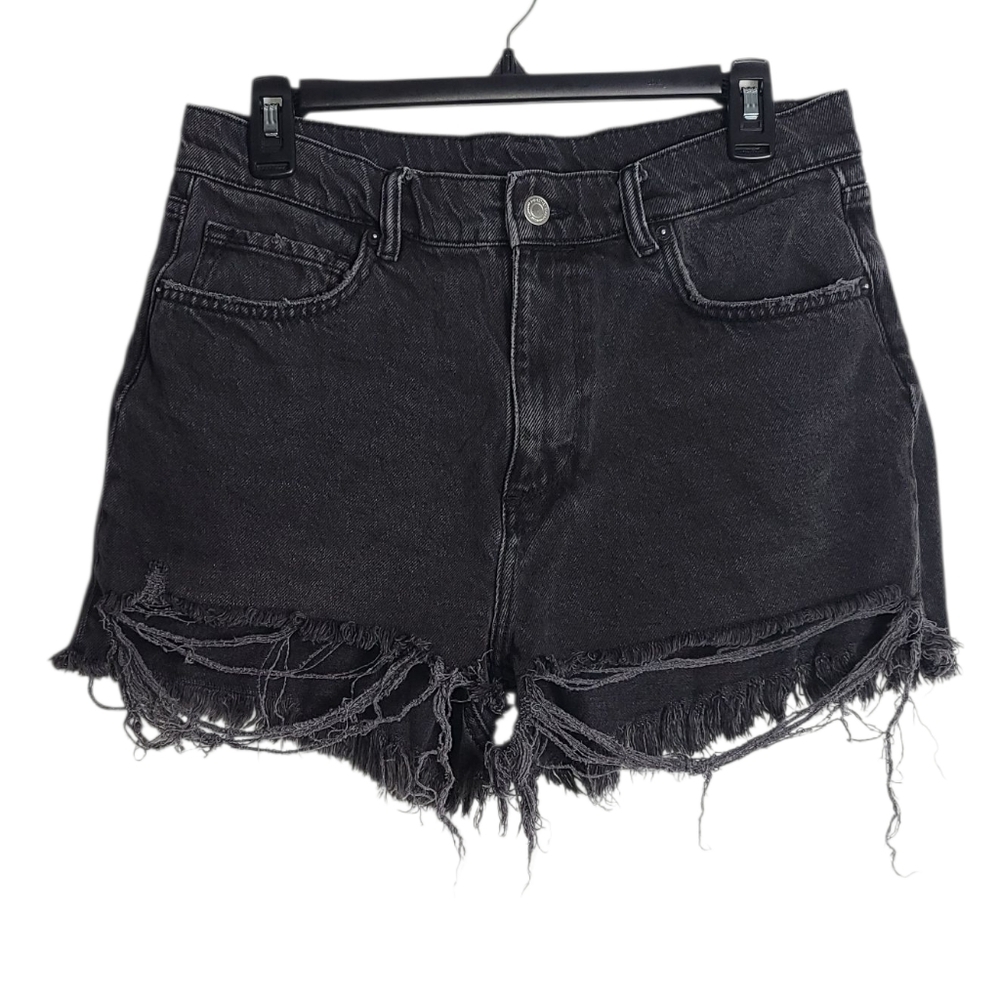 ALL SAINTS Winnie Cut Off Charcoal Black Frayed Distressed Denim Shorts Size 28